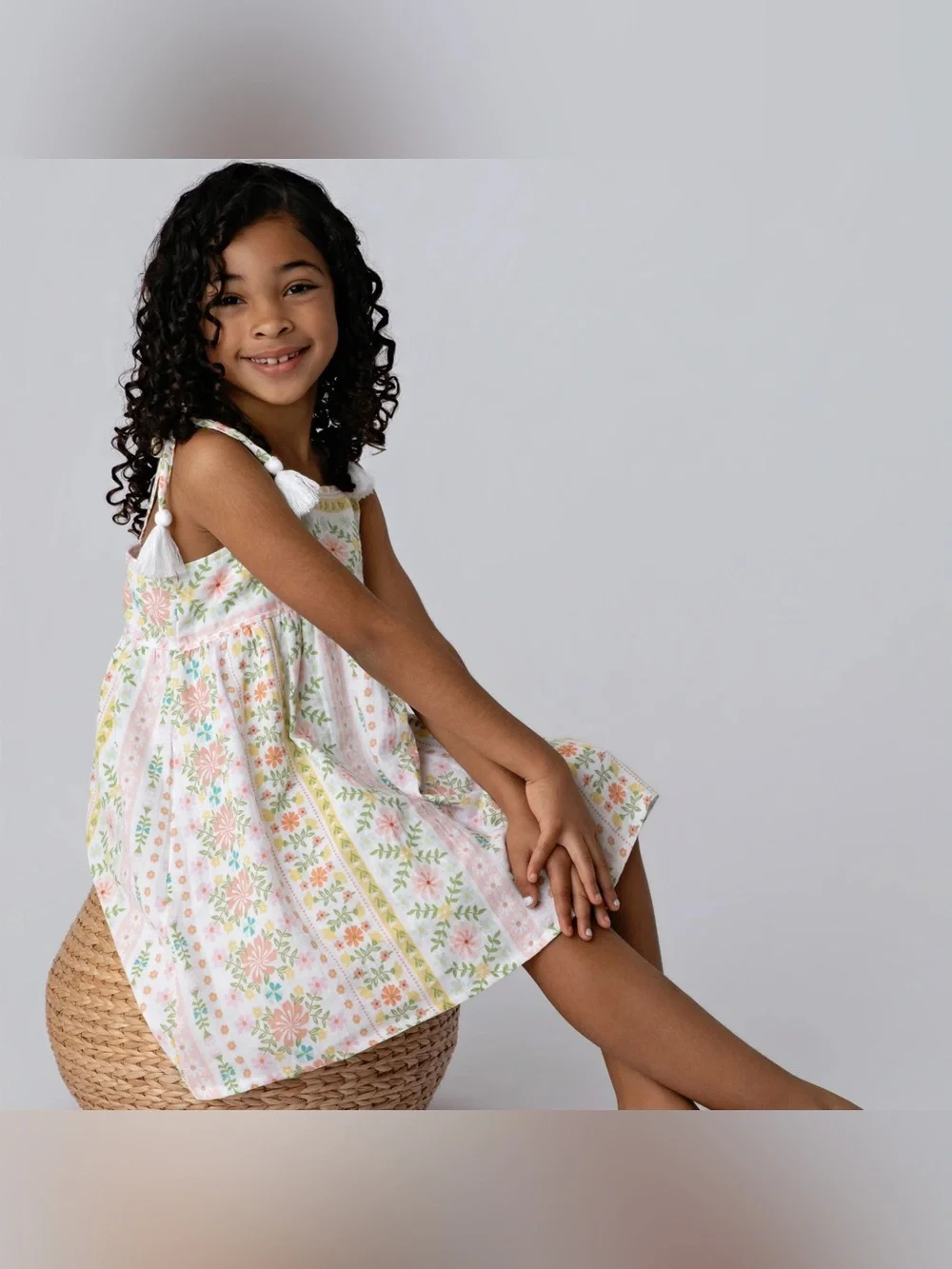 NWOT Four Seeds Girls' Floral Tassel Dress Organic Cotton Dress Flowy Girly Size